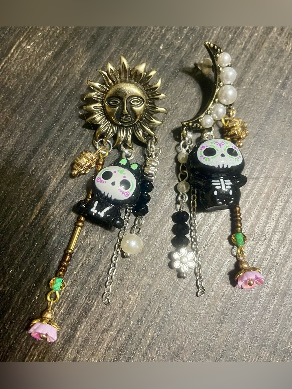 Day of the Dead Skull Charm Earrings Hand Crafted
